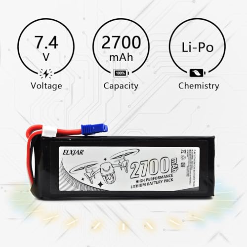 (2-Pack) 7.4V 2700mAh 10C Li-Po Battery for Hubsan X4 H501S, H501C