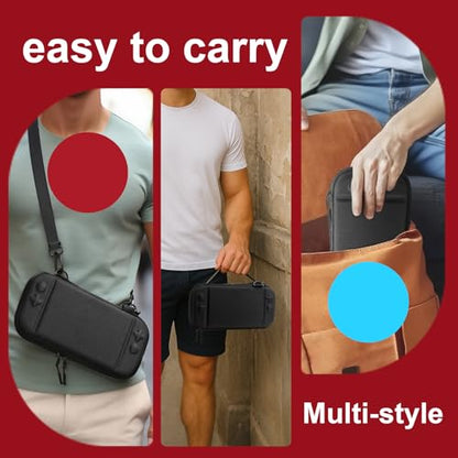 AodoT 14 in 1 Switch 2 Accessories Bundle - Crossbody Carrying Case Kit with TPU/Silicone Protectors, Screen Guards & 4 Thumb Grips - Black