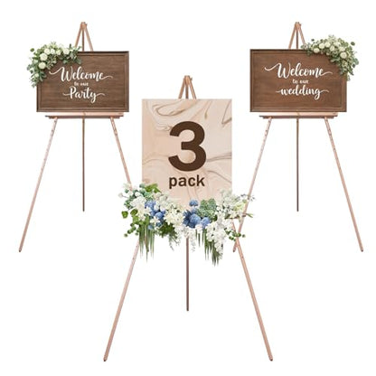 DJAR 3 Pcs 63" Adjustable Wooden Display Easel Stand for Sign - color: Rose Gold, size: 3pcs