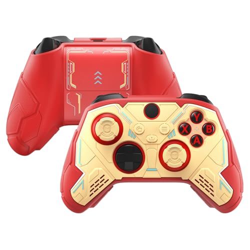 playvital Stellar Mecha Silicone Cover Skin for Xbox Series X/S Controller, Anti-slip Grip Protector with Thumb Grips & Sticker for Xbox Core Wireless Controller - Crimson Red & Iron Yellow - color: Crimson Red & Iron Yellow