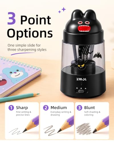 ZMOL Black Bunny Electric Pencil Sharpener, 6-8mm, Rechargeable, Stickers - color: Black