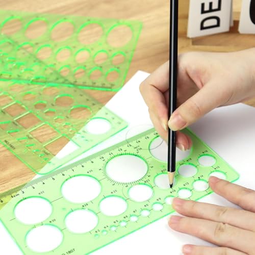 4 Pcs Drawing Template Drafting Stencil Ruler Circle and Oval Templates Plastic Drawing Measuring Rulers Geometric Drawings Stencils for Office and School Building Formwork Drafting Tool (Green)