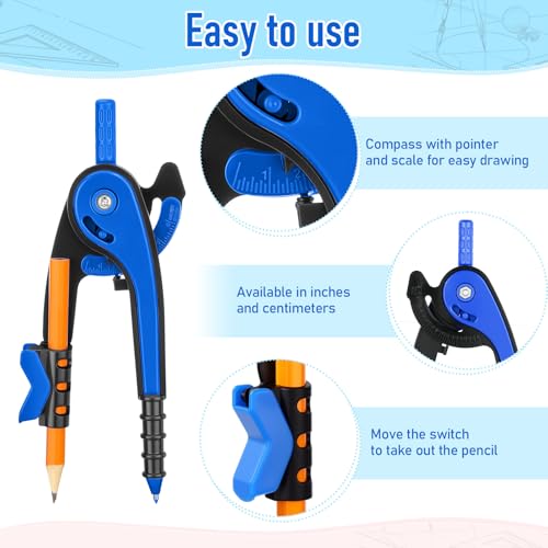 Zonon 2 Pcs Protractor and Compass Set, Swing Arm Protractor, Deep Blue - color: Deep Blue