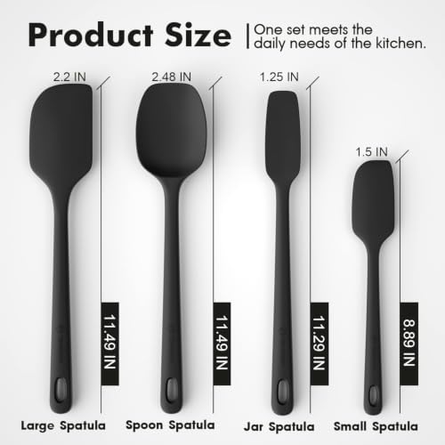 ChefAide 4 Pieces Silicone Spatulas Set, Heat Resistant Rubber Spatula - color: Black, size: 4 pieces