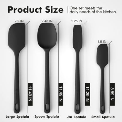 ChefAide 4 Pieces Silicone Spatulas Set, Heat Resistant Rubber Spatula - color: Black, size: 4 pieces