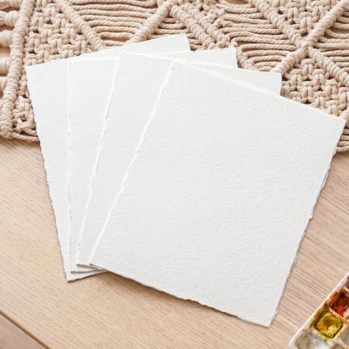 100 Sheets Watercolor Paper 6x8 in, 300 GSM, Deckled Edge, Ivory - size: 8 x 6inch