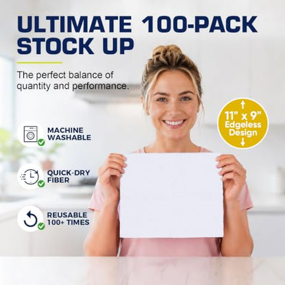 GLIMGLINT Microfiber Cleaning Cloth 100 Pack, Reusable Paper Towels 11 x 9 - color: White