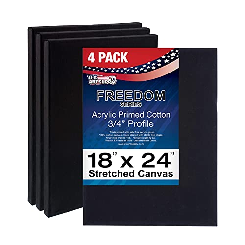 U.S. Art Supply 18"x24" Black Stretched Canvas for Painting, 3/4", 4-Pack - size: 18" x 24"