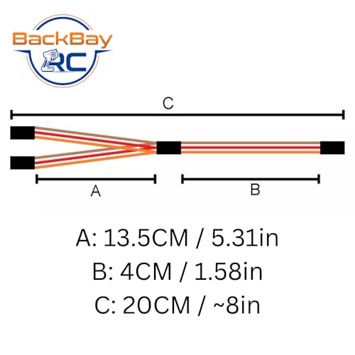 BackBayRC - 20CM 20awg Y Servo Splitter/Extension Wire - 100 Strands for RC Vehicles, Drones, E-Bikes - 5 Wires per Pack - style: 20CM / 8in