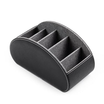 BONNY DODO Remote Control Holders Organizer Box with 5 Compartment PU Leather Multi-functional Office Desk Storage Caddy Store (Black) - color: Black