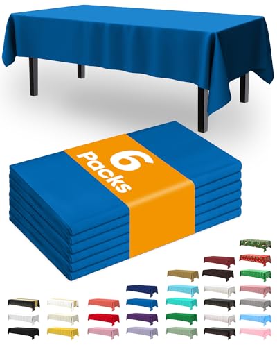 Pureegg Plastic Table Cloth Disposable 6 Pack, 54 x 108 Inch, Blue - color: Blue, size: 54" X 108" Rectangle