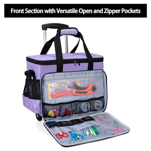 Yarwo Upgraded Rolling Craft Bag with Detachable Trolley and Multi-Pockets - color: Purple