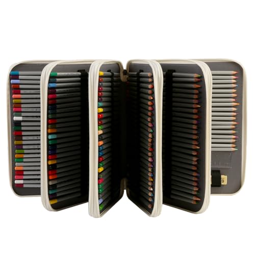 250 Slots Canvas Pencil Case 5-Layer Zipped Holder w/Handle - color: White, size: 250