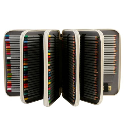 250 Slots Canvas Pencil Case 5-Layer Zipped Holder w/Handle - color: White, size: 250