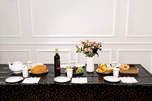 12 Pack Plastic Tablecloths for Rectangle Tables, Black Gold Table Covers - color: Black and Gold, size: 54" x 108" (12 Pack)