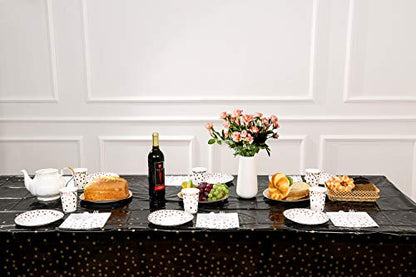 12 Pack Plastic Tablecloths for Rectangle Tables, Black Gold Table Covers - color: Black and Gold, size: 54" x 108" (12 Pack)