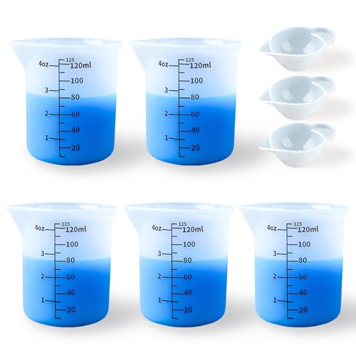 5pcs Silicone Measuring Cups 125ml for Resin, 3pcs 40ml Mixing Bowls