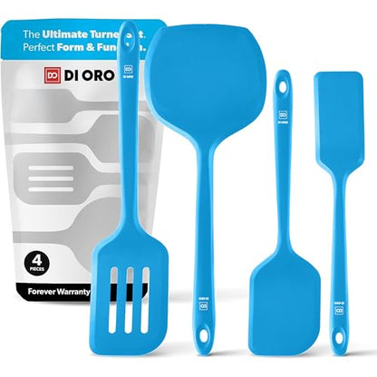 DI ORO Silicone Turner Spatula Set - 600F Heat Resistant, 4-Pc Blue - color: Blue