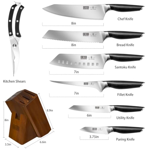 HOSHANHO 8PCS Knife Set, Razor Sharp Japanese Kitchen Knife Set with Block - size: 7"