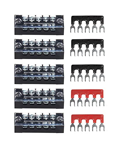 Terminal Block, 5 Circuits 600V 15A Dual Row Screw Terminal Strip, 5 Sets - size: 15A 5P+5pcs Jumpers
