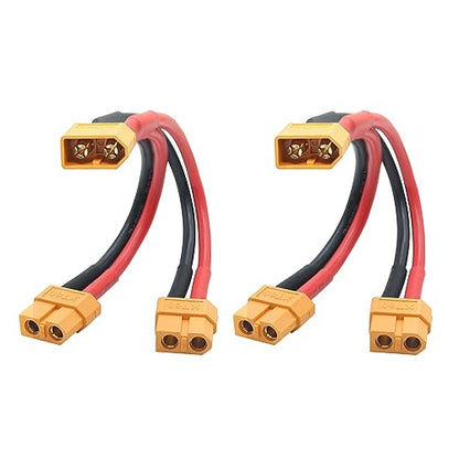Short XT60 Parallel Battery Connector Cable 3.9", Y Splitter Adapter Plug - size: XT60 1 Male to 2 Female - 2Pcs