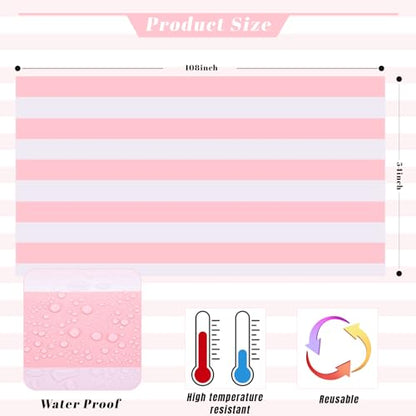 Kesfey Pink Striped Tablecloth Picnic Vertical Stripe Table Cover 3 Packs - color: Pink Vertical Striped