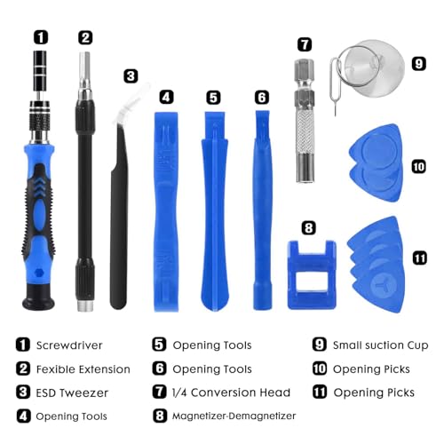 115 in 1 Precision Screwdriver Set, Mini Professional Magnetic Repair Tool Kit, Multi functional Small Screwdriver for Macbook, Phone, PC Computer, Watch, Game Console, Electronic Repair(Blue)