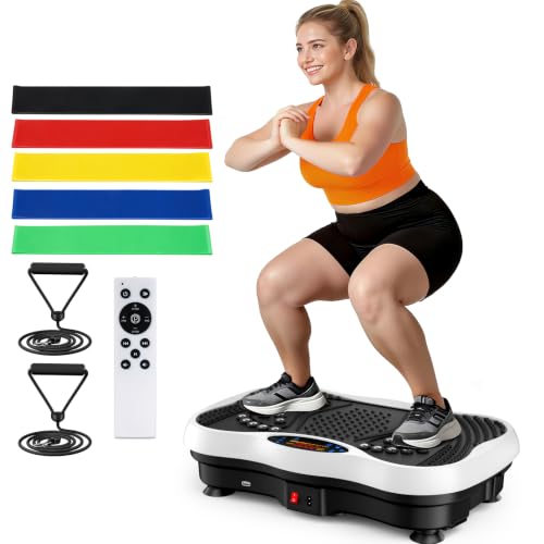 Vibration Plate Exercise Machine, 130 Levels Full Body Workout Vibrating Plate for Lymphatic Drainage Weight Loss, 450 Lbs Capacity Shake Platform with Bluetooth for Women Men - color: White