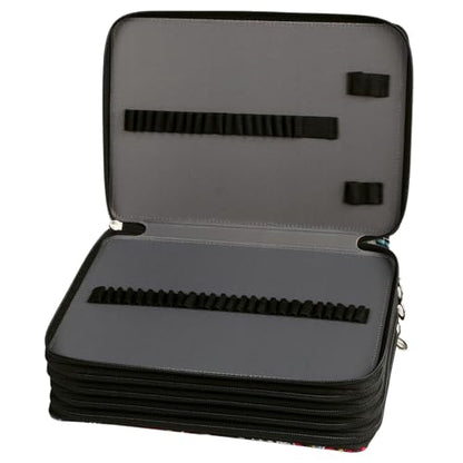 250 Slots Canvas Pencil Case 5-Layer Zipped Holder w/Handle - color: Black Leaves, size: 250