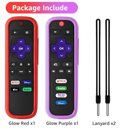 2 Pack Remote Cover for Roku TV Controller Glow in The Dark,Purple Red - color: Glow Purple and Red, size: 2 Pack