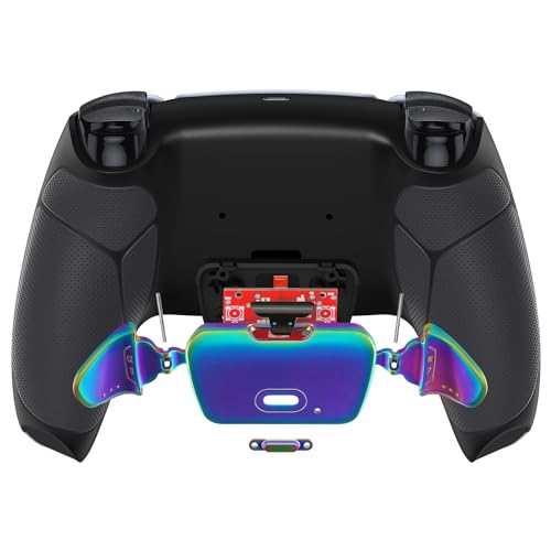 eXtremeRate Rainbow Aura Blue Purple Real Metal Buttons RMB RISE V3 Remap Kit for PS5 Controller BDM-030 040 050, Black Rubberized Grip Back Shell Upgraded Programable Back Buttons for PS5 Controller - color: Black Rainbow