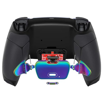 eXtremeRate Rainbow Aura Blue Purple Real Metal Buttons RMB RISE V3 Remap Kit for PS5 Controller BDM-030 040 050, Black Rubberized Grip Back Shell Upgraded Programable Back Buttons for PS5 Controller - color: Black Rainbow