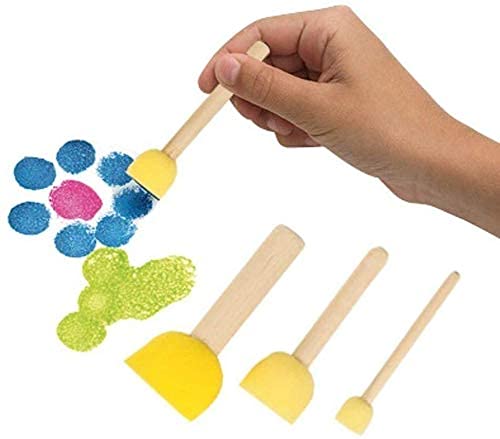 WAFJAMF 60 Pcs Round Sponges Brush Set 4 Sizes DIY Painting Tools Yellow - color: Yellow