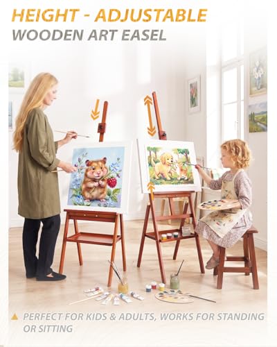 Painting Easel Stand with Storage Tray, 57"-72" Height Adjustable Art Easel - color: Walnut