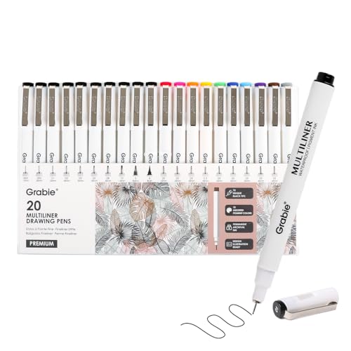 Grabie Micro Fineliner Pens, Set of 20 Multicolor Waterproof Drawing Pens - color: 20-Multicolor