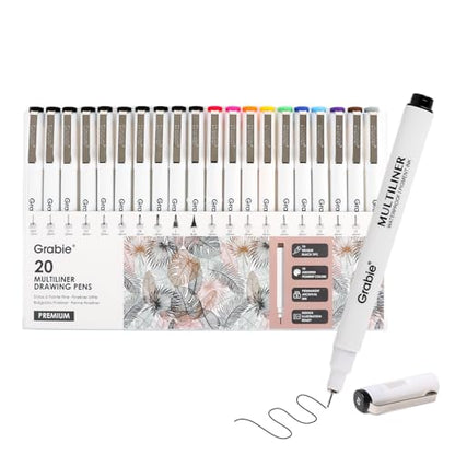 Grabie Micro Fineliner Pens, Set of 20 Multicolor Waterproof Drawing Pens - color: 20-Multicolor
