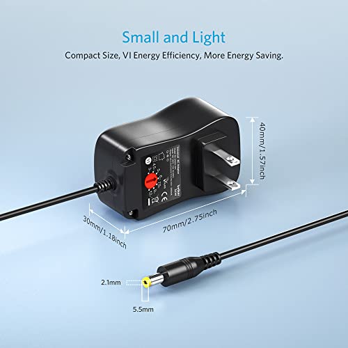 Belker 36W Universal 3V 4.5V 5V 6V 7.5V 9V 12V USBC AC Adapter with 10 Tips - size: 36w 3-12v 3a