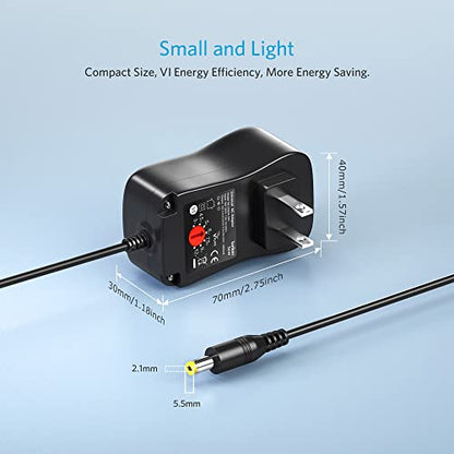 Belker 36W Universal 3V 4.5V 5V 6V 7.5V 9V 12V USBC AC Adapter with 10 Tips - size: 36w 3-12v 3a