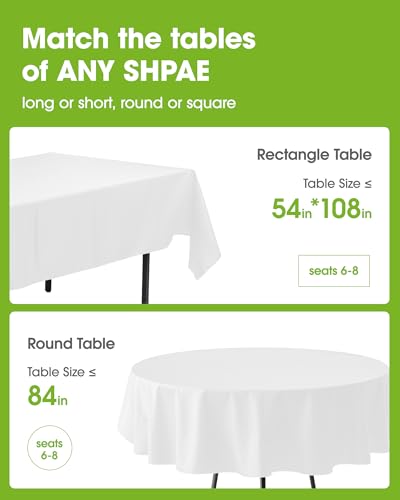 Pureegg Plastic Table Cloth Disposable 6 Pack, 84 Inch Round, White - color: White, size: 84" Round