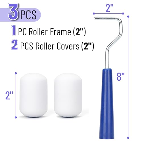 Bates- Mini Foam Paint Roller Kit, 2 Inch, 3 Pack, High-Density Foam Covers for Smooth Finish, Ideal for Walls, Doors, Cabinets and Small Projects
