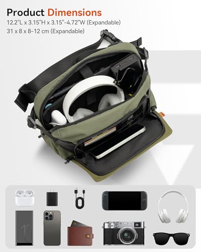 Camera Sling Bag, Everyday Shoulder Bag, Multifunction Portable Travel Bag with Tripod Holder, for Lightweight DSLR/SLR/Mirrorless Small Camera & Gaming Gear - Olive Green