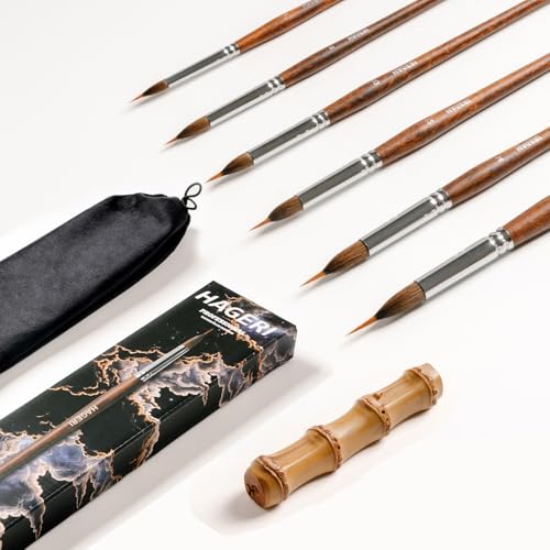 Professional Watercolor Brushes, 6Pcs Sable & Synthetic Extended Needle Point Detail Liner Paint Brushes