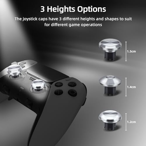 Mcbazel 10 in 1 Metal Thumbsticks Replacement for PS5 Edge Controller, 4 Back Paddles Triggers Buttons + 6 Metal Joystick Caps, Accessories Kit for PS5 - Silver