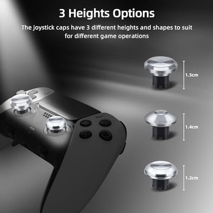 Mcbazel 10 in 1 Metal Thumbsticks Replacement for PS5 Edge Controller, 4 Back Paddles Triggers Buttons + 6 Metal Joystick Caps, Accessories Kit for PS5 - Silver