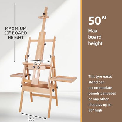Horizontal Beechwood Studio Easel with Drawer and Palettes, Natural - style: Horizontal Natural
