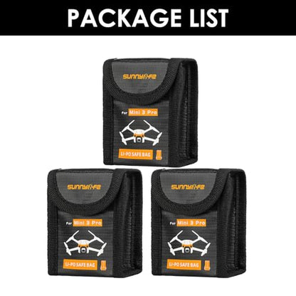 CAPART Battery Safe Bag for DJI Mini 4 Pro/Mini 3 / Mini 3 Pro Drone Storage Bag Fireproof Safety Charging Bag (Small*3pcs) - size: Small*3pcs