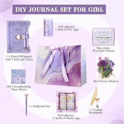 Janlaugh DIY Journal Diary with Lock Pack Scrapbook Kit, Purple, Bright - color: Purple, style: Bright