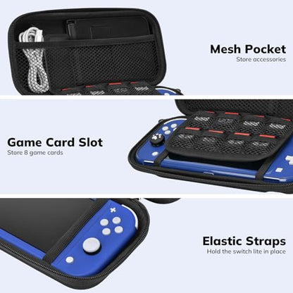 Younik Switch Lite Case, Portable Switch Lite Carrying Case, 14 in 1 Accessories Kit with Carrying Case, Protective Cover, Game Card Case, Screen Protectors, Thumb Grips, Pendant and straps (Black) - color: Black