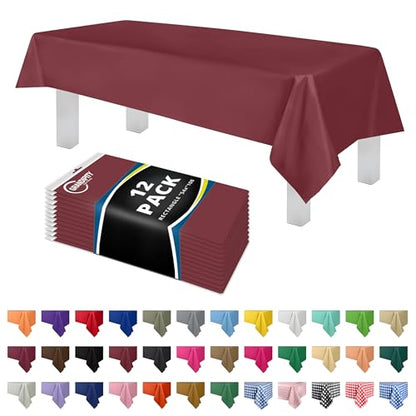 Grandipity Plastic Table Cloth Disposable 12 Pack 54” x 108” Rectangle - color: Burgundy, size: 54in. x 108in. Rectangle