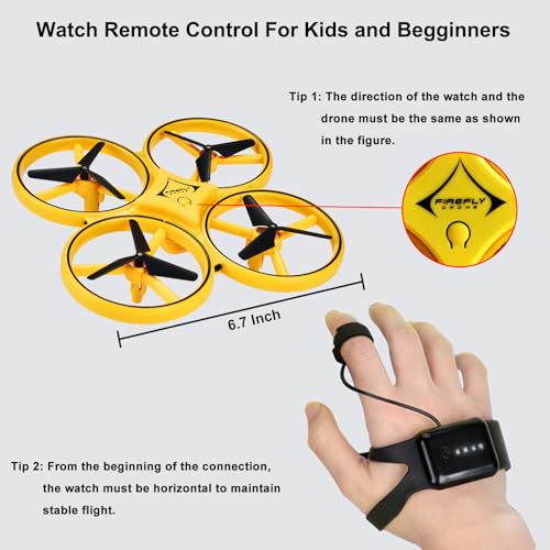 Gesture Control Drone Rc Quadcopter Aircraft Hand Sensor Drone with Smart Watch Controlled, 2 batteries, 360° Flips, Led Light, 3 Modes, 2 USB Cables, Best Gift for Kid